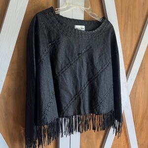 Black Leather Fringe Poncho EUC
